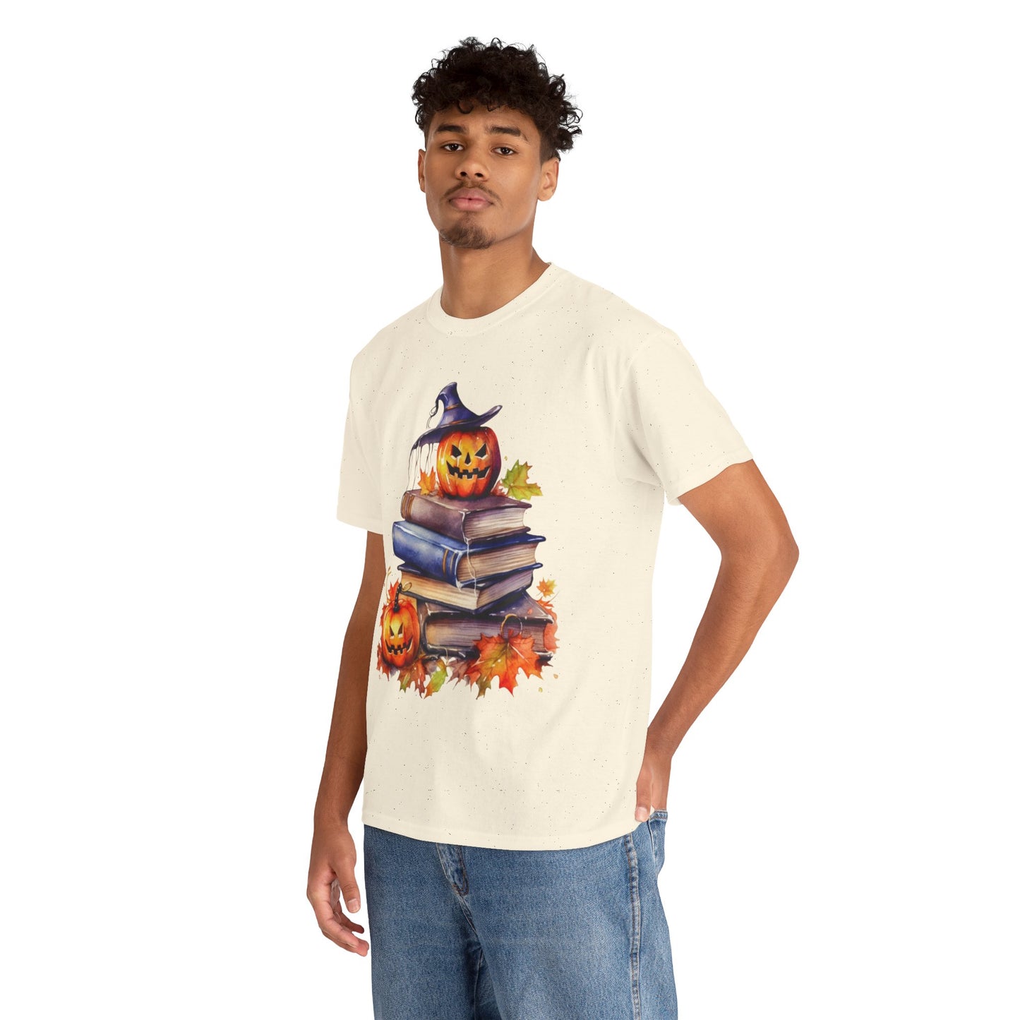 Halloween Book Lover Tee, Unisex Heavy Cotton Tee, Fall Festival Shirt, Pumpkin Spice Apparel, Teacher Gift, Autumn T-Shirt