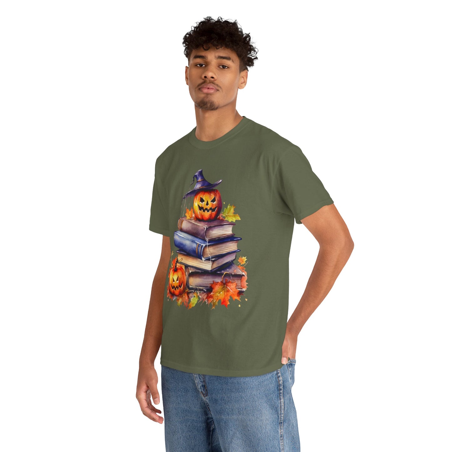 Halloween Book Lover Tee, Unisex Heavy Cotton Tee, Fall Festival Shirt, Pumpkin Spice Apparel, Teacher Gift, Autumn T-Shirt