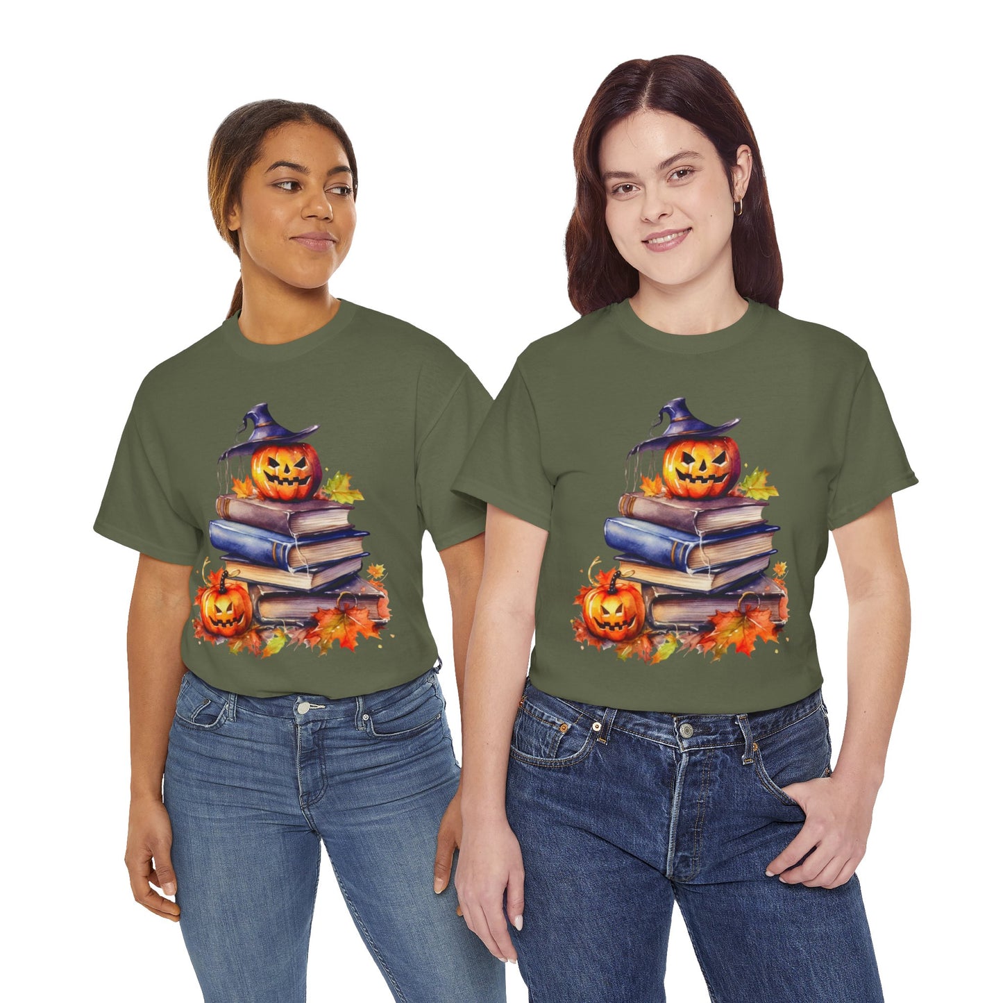 Halloween Book Lover Tee, Unisex Heavy Cotton Tee, Fall Festival Shirt, Pumpkin Spice Apparel, Teacher Gift, Autumn T-Shirt