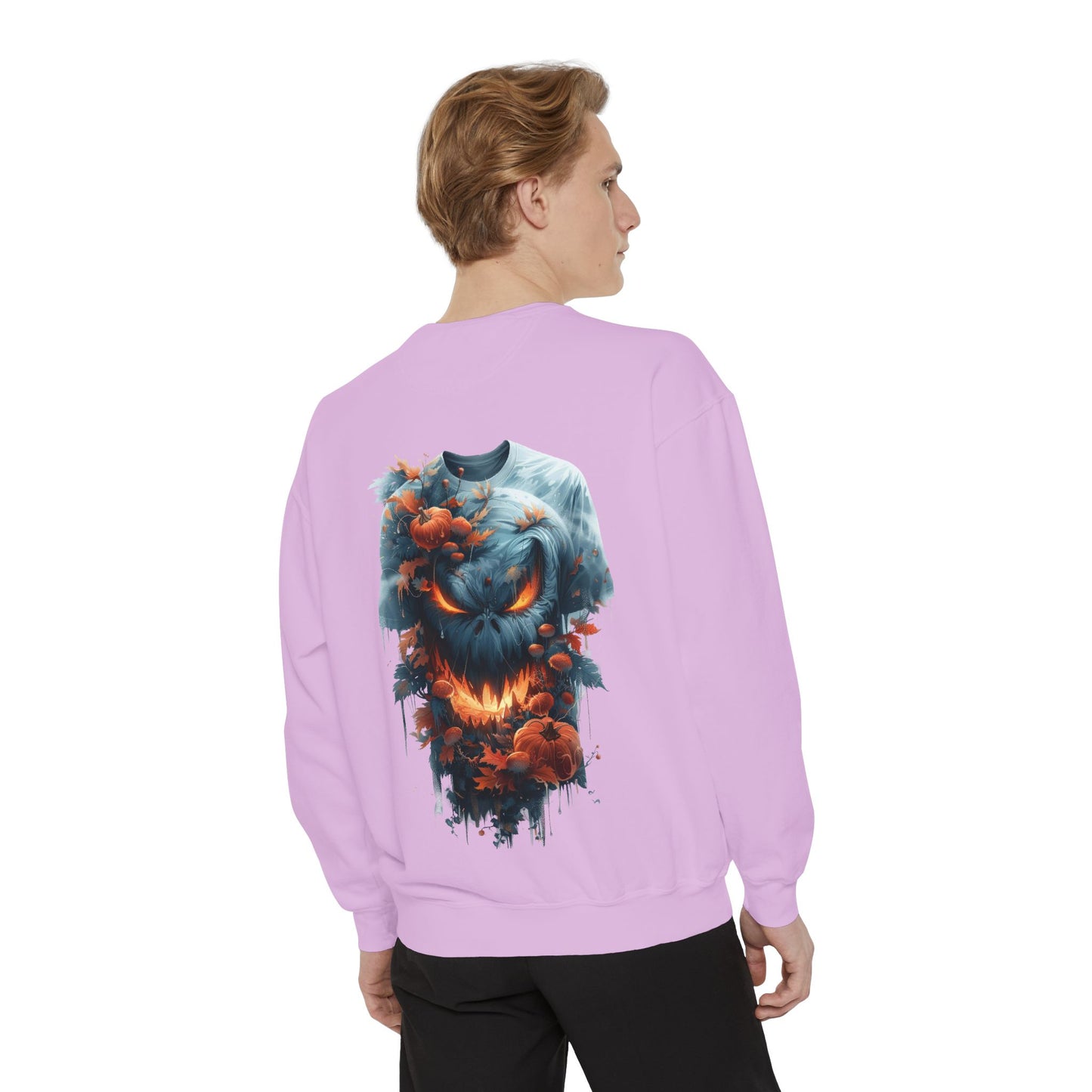 Unisex Garment-Dyed Sweatshirt with spooky and creepy vibe