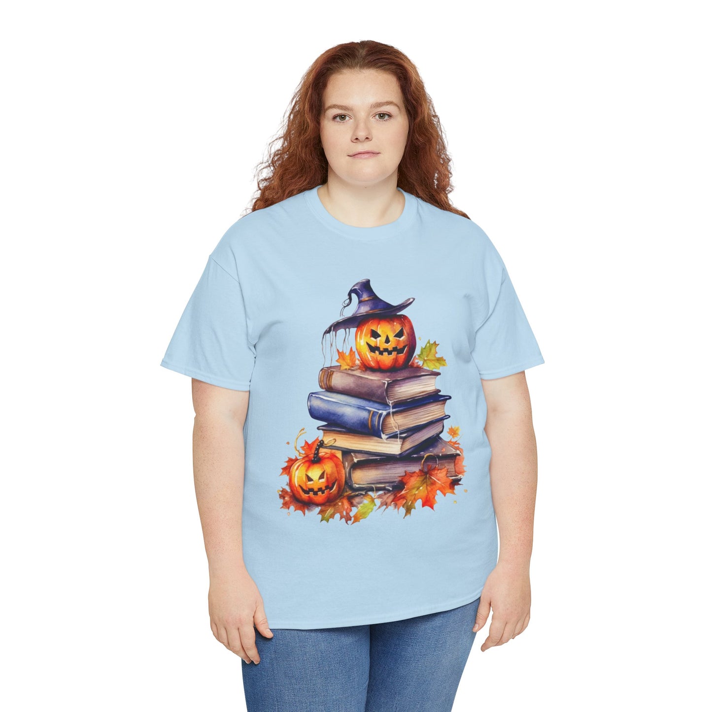 Halloween Book Lover Tee, Unisex Heavy Cotton Tee, Fall Festival Shirt, Pumpkin Spice Apparel, Teacher Gift, Autumn T-Shirt