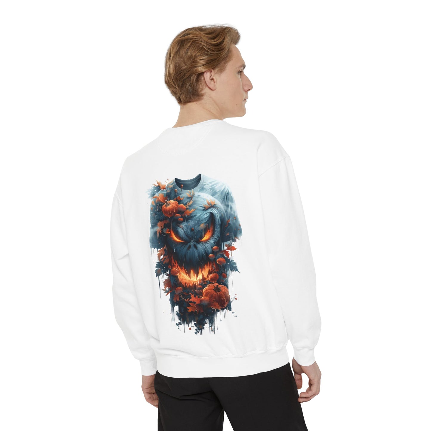 Unisex Garment-Dyed Sweatshirt with spooky and creepy vibe