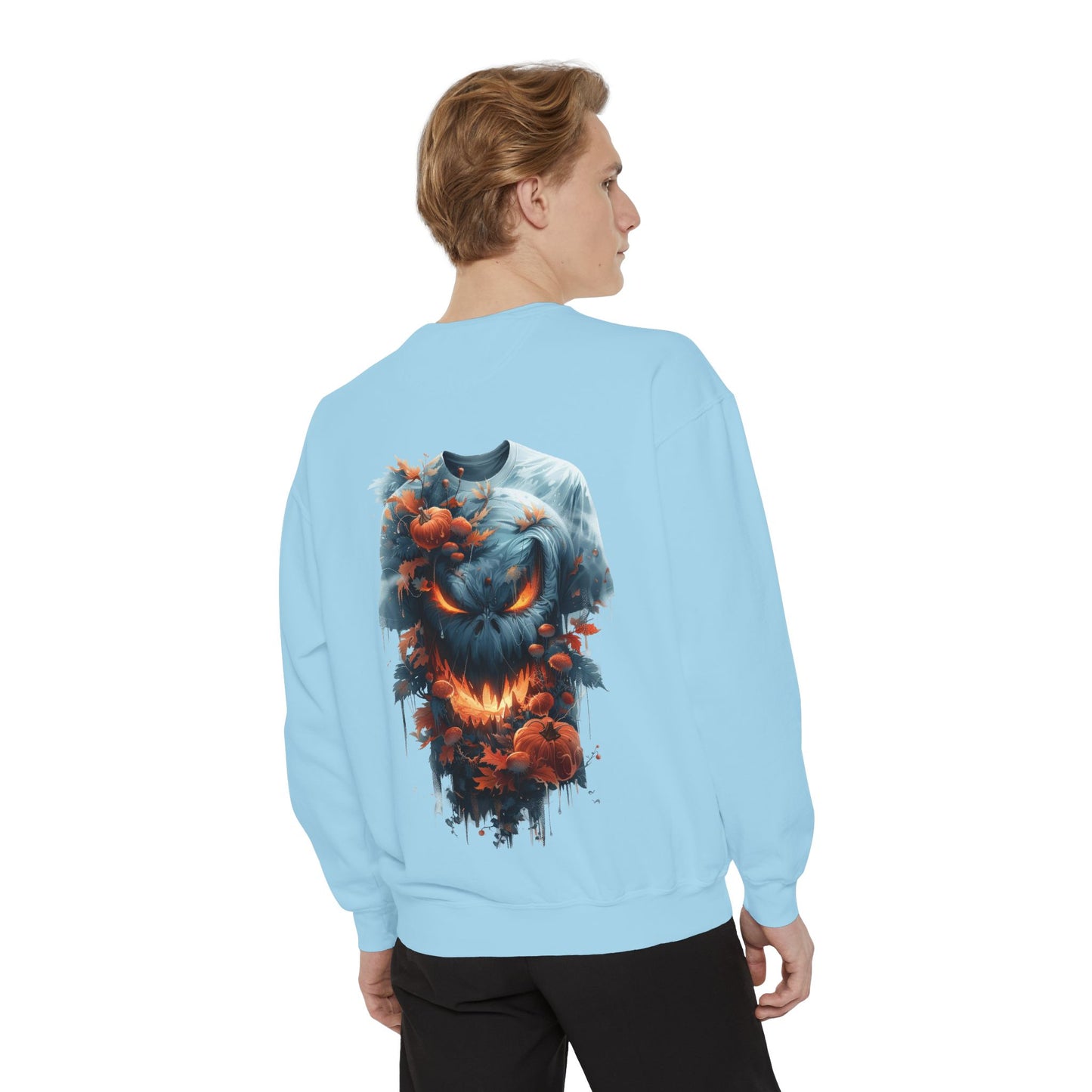 Unisex Garment-Dyed Sweatshirt with spooky and creepy vibe