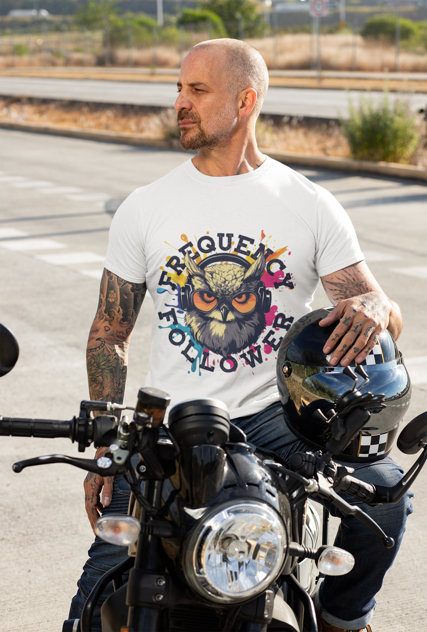 Tshirt or poster design with a owl listening to music on headphones