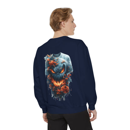 Unisex Garment-Dyed Sweatshirt with spooky and creepy vibe