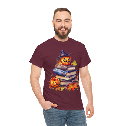 Halloween Book Lover Tee, Unisex Heavy Cotton Tee, Fall Festival Shirt, Pumpkin Spice Apparel, Teacher Gift, Autumn T-Shirt