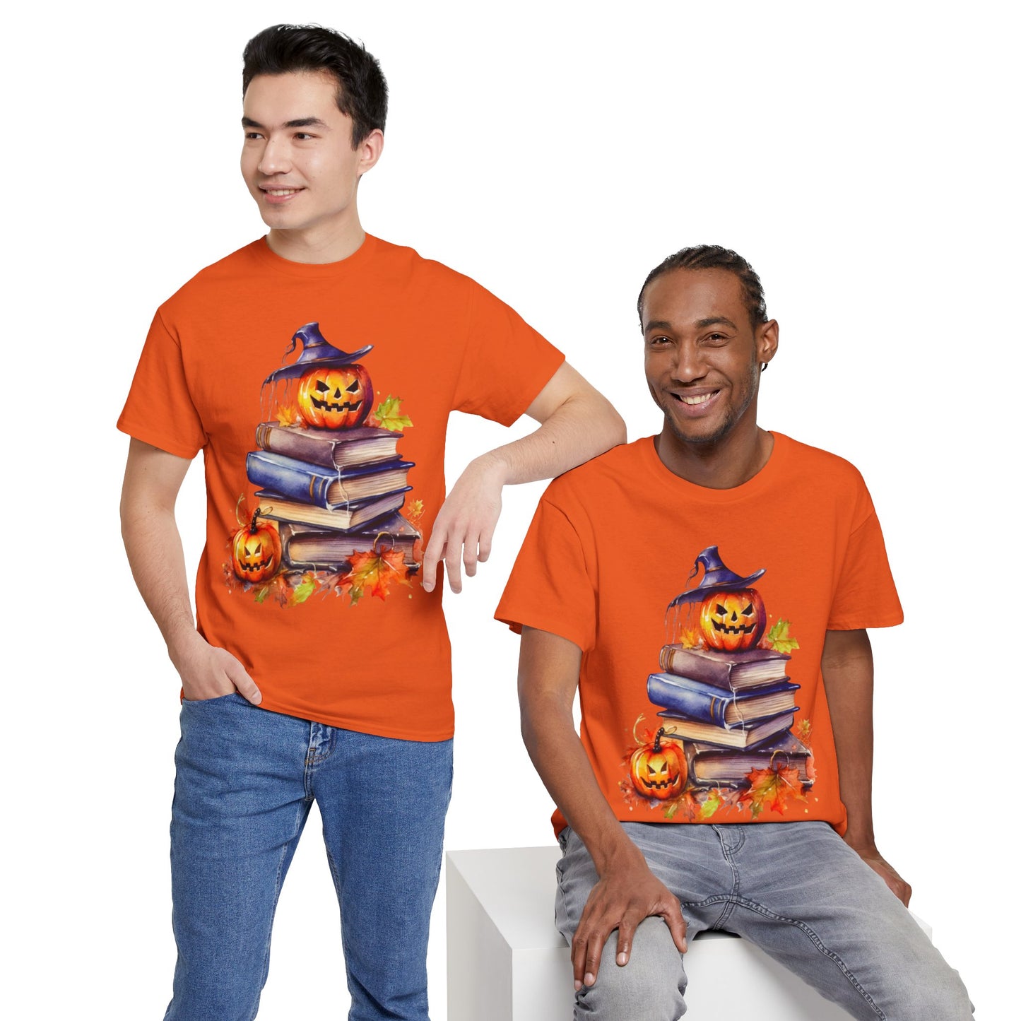 Halloween Book Lover Tee, Unisex Heavy Cotton Tee, Fall Festival Shirt, Pumpkin Spice Apparel, Teacher Gift, Autumn T-Shirt