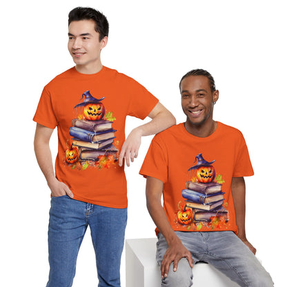 Halloween Book Lover Tee, Unisex Heavy Cotton Tee, Fall Festival Shirt, Pumpkin Spice Apparel, Teacher Gift, Autumn T-Shirt