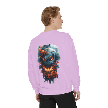 Unisex Garment-Dyed Sweatshirt with spooky and creepy vibe